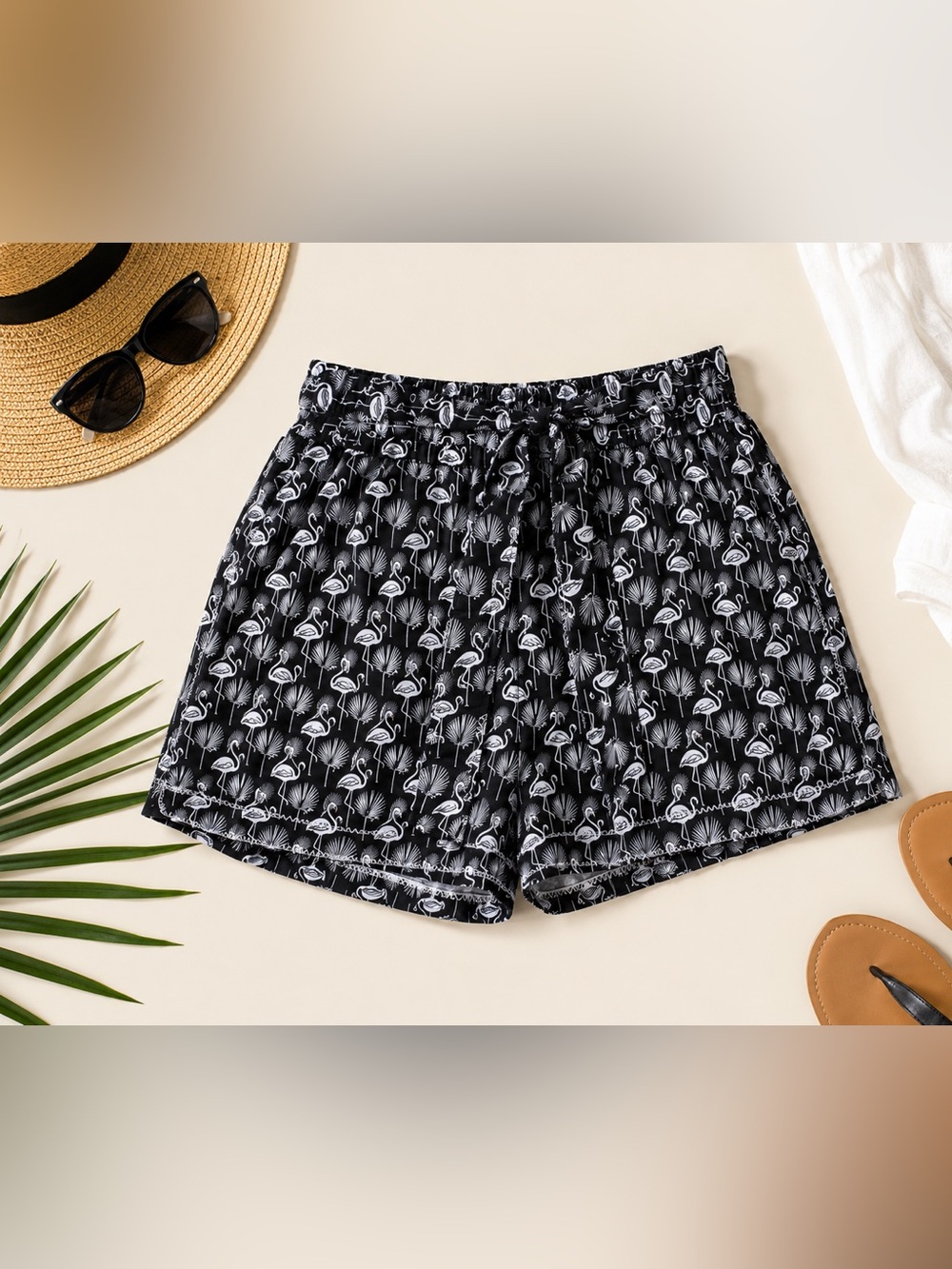 LOFT Flamingo Print Tie Waist Shorts NWT • Size Medium